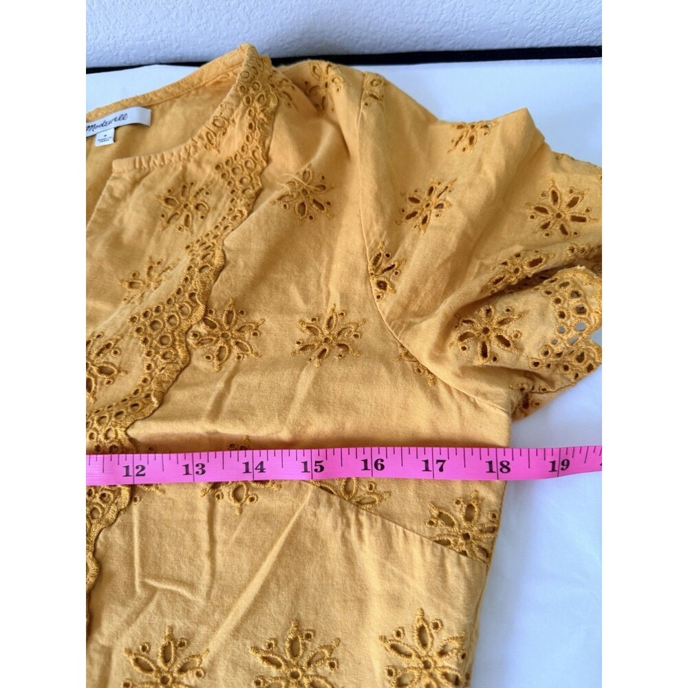 Madewell Scalloped Eyelet Midi Dress Mustard Yellow V-Neck Size 8 Made in India - Picture 4 of 8